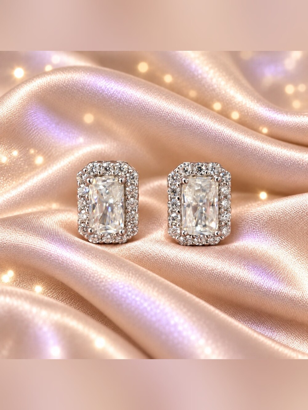 Sterling Silver Clear Crystal Halo Stud Earrings - Elegant Women Jewelry
